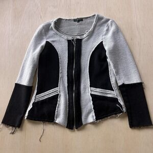 For Cynthia Sweater Cardigan Womens XL Gray Black Full Zip Raw Edge Knit Boho